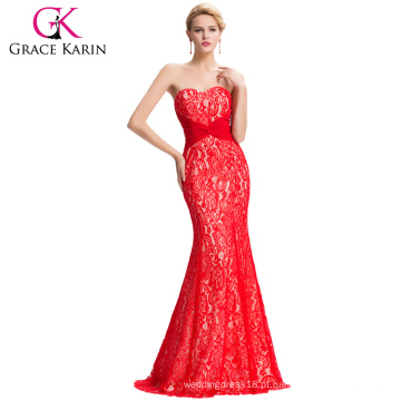 Grace Karin 2016 Coleção nova Sexy Strapless Backless Long Lace Red Evening Prom Vestido de festa GK000045-1